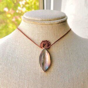 Mermaid Pink Abalone Shell • Macrame Flower (Brown) Necklace/Choker